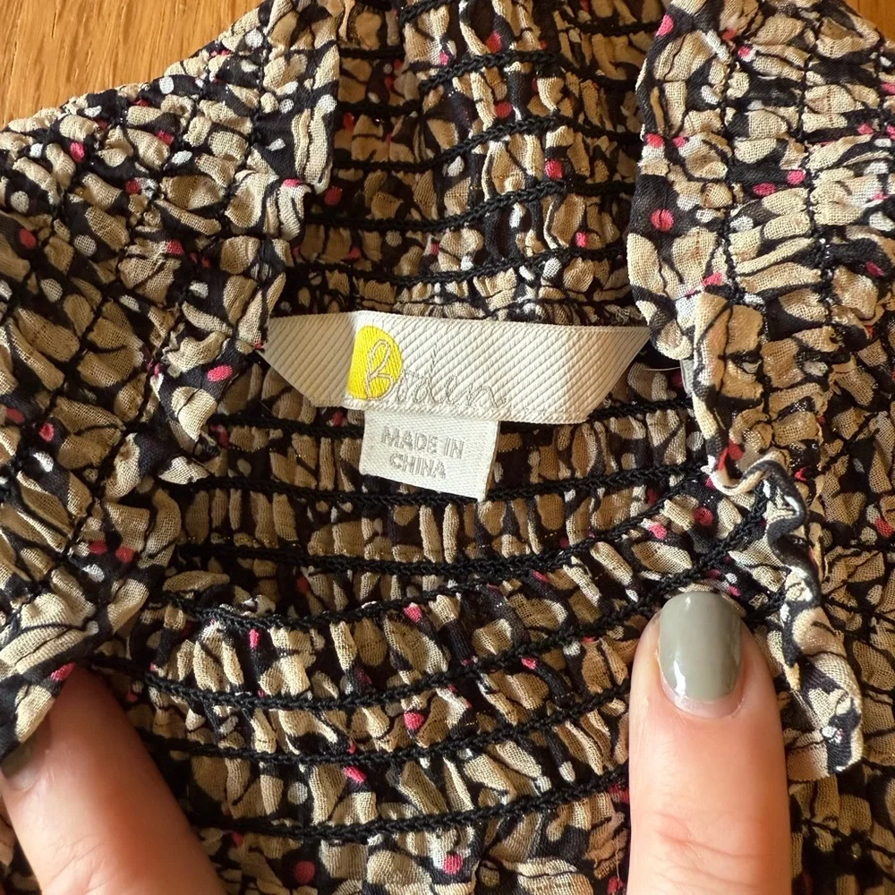 Boden High Neck Smocked Yoke Metallic Dress Sz 8 - Picture 5 of 7